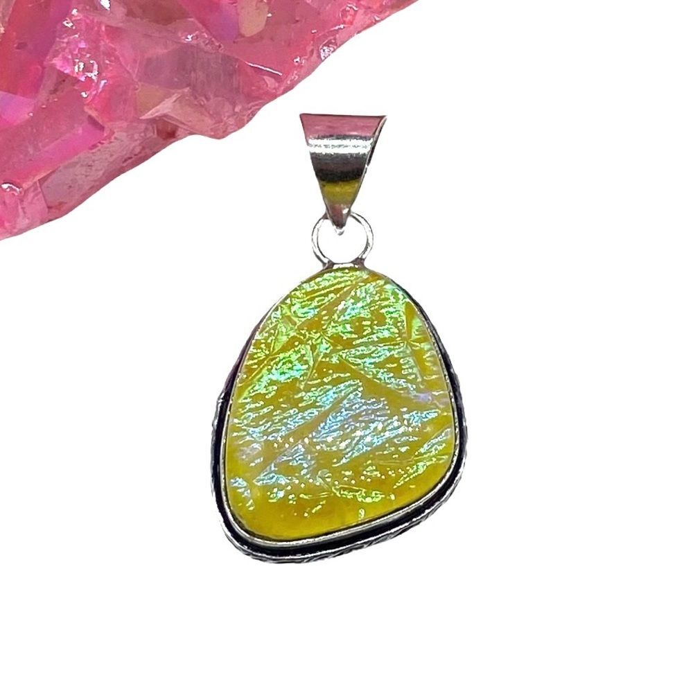 Triplet Opal Necklace Pendant 925 Sterling Silver Overlay Yellow